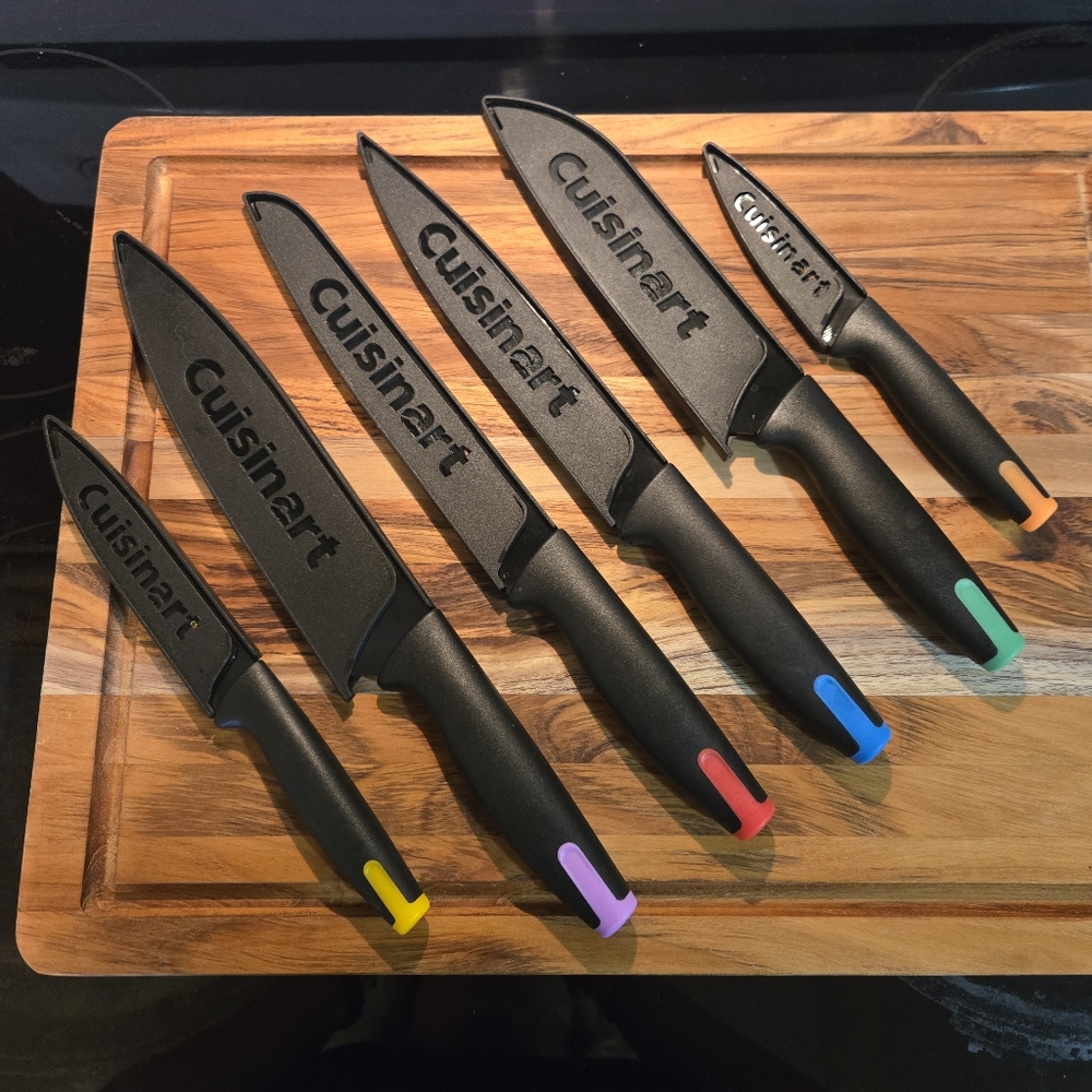 Cuisinart C55-7PCE Ceramic Coated Cutlery Set Color End Caps Kitchen Knives 6 PC